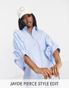 Asos Design Oversized Cotton Shirt With 3/4 Volume Sleeves In Blue-no Color