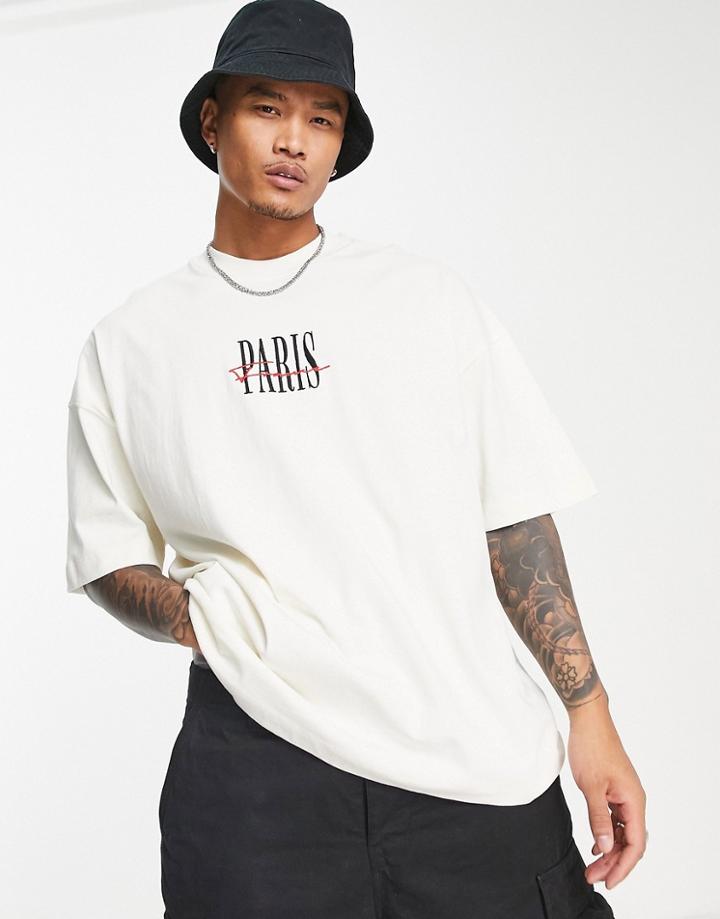 Topman Extreme Oversized T-shirt With Paris Print In Ecru-neutral