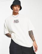 Topman Extreme Oversized T-shirt With Paris Print In Ecru-neutral