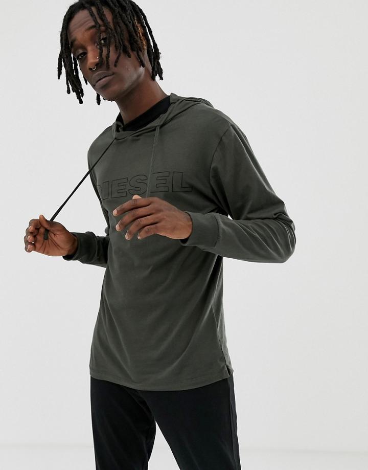 Diesel Large Logo Long Sleeve Lounge Hoodie In Khaki - Green