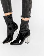 Public Desire Claudia Black Clear Heel Ankle Boot - Black Patent