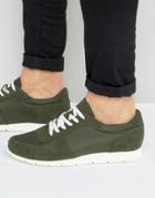 Asos Retro Sneakers In Khaki Faux Suede And Nylon - Green