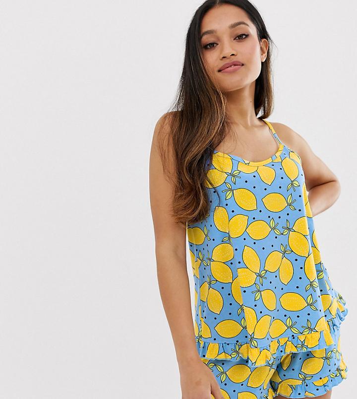 Asos Design Petite Lemon Frill Pyjama Short Set - Multi