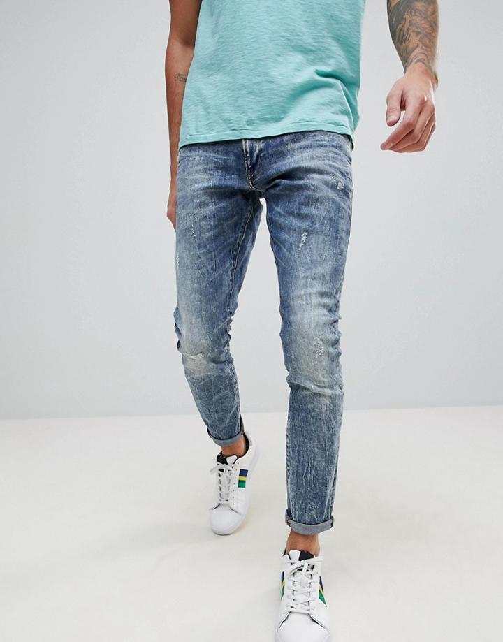 G-star 3301 Deconstructed Ripped Super Slim Jeans - Blue
