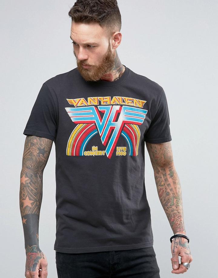 Pull & Bear T-shirt With Van Halen Print In Washed Black - Black