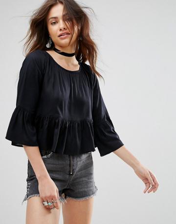 Rock & Religion Roxanne Frill Detail Top - Black