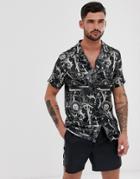 River Island Revere Collar Shirt In Baroque Print-black