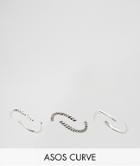 Asos Curve Sterling Silver Pack Of 3 Fine Twist And Plain Rings - Silver