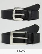 Asos Smart Leather Belt In Slim & Skinny 2 Pack Save 17% - Black