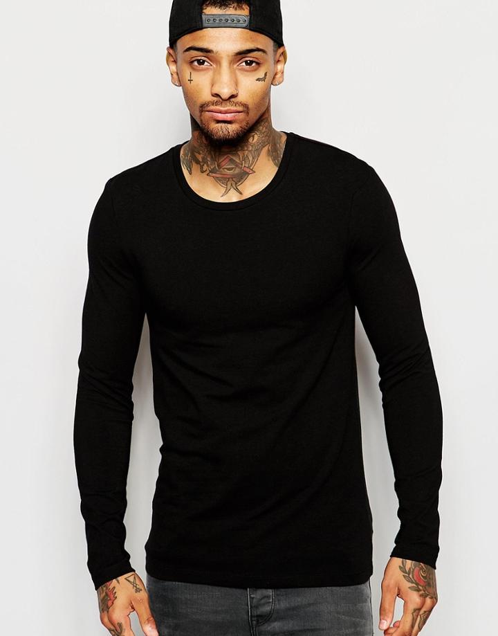 Asos Extreme Muscle Long Sleeve T-shirt With Crew Neck - Black