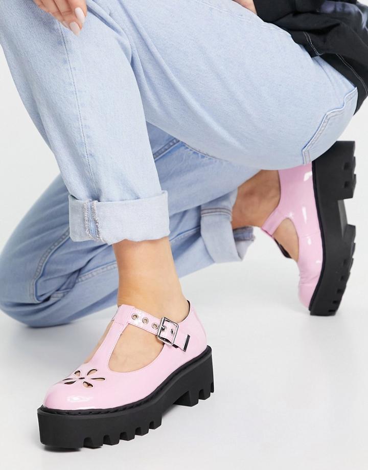 Lamoda Chunky T-bar Shoes In Pale Pink Patent