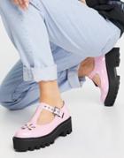 Lamoda Chunky T-bar Shoes In Pale Pink Patent
