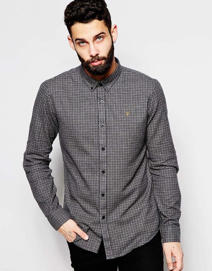 Farah Shirt In Flannel Check Slim Fit - Black