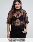 Club L Plus Lace Top With Ruffle Sleeve - Black