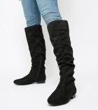 Asos Design Wide Fit Connie Faux Shearling Knee Boots - Black