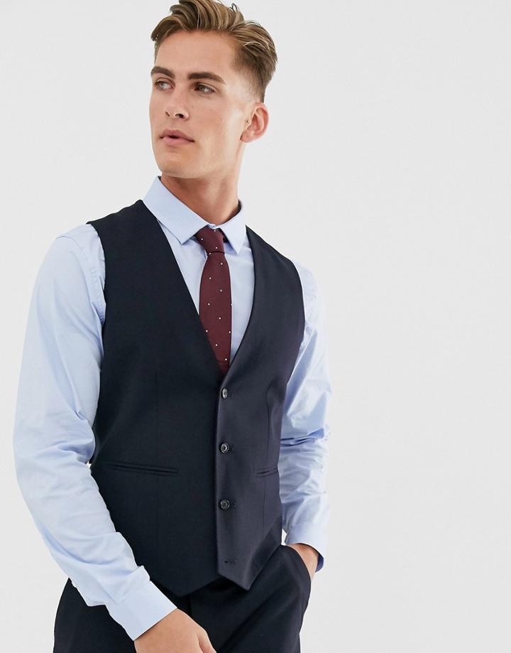 Asos Design Skinny Suit Vest In Navy - Navy