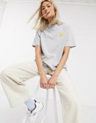 Damson Madder Relaxed T-shirt With Contrast Crinkle Sleeves And Embroidered Logo-grey