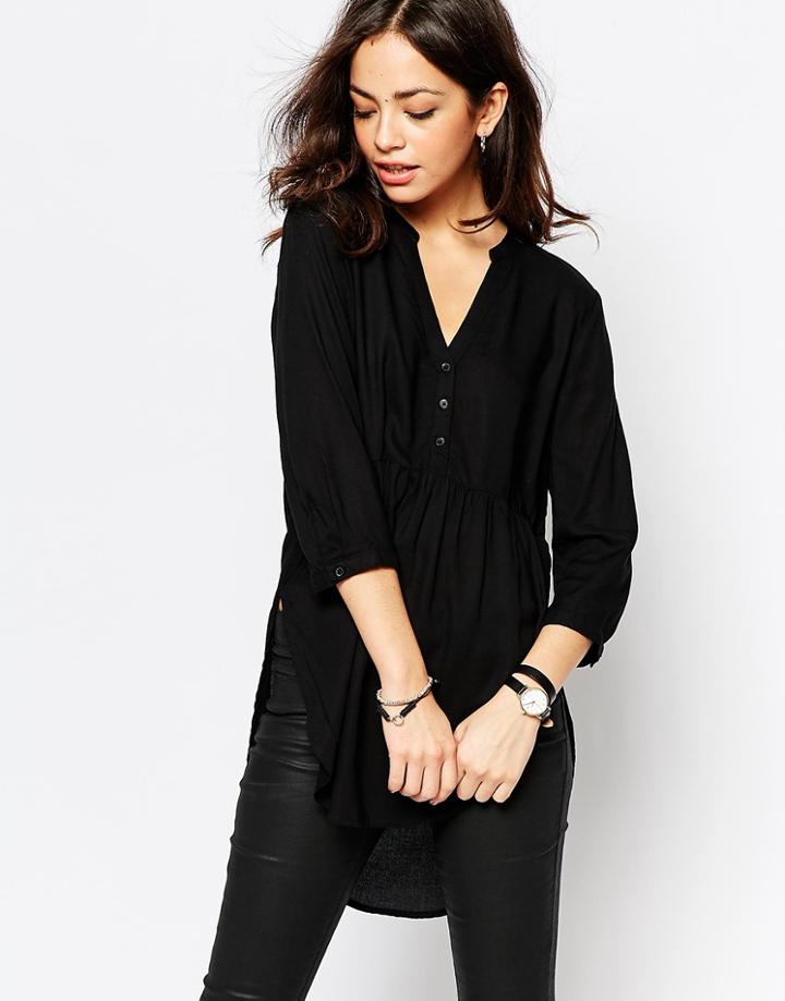 J.d.y Peplum Button Front Top - Black