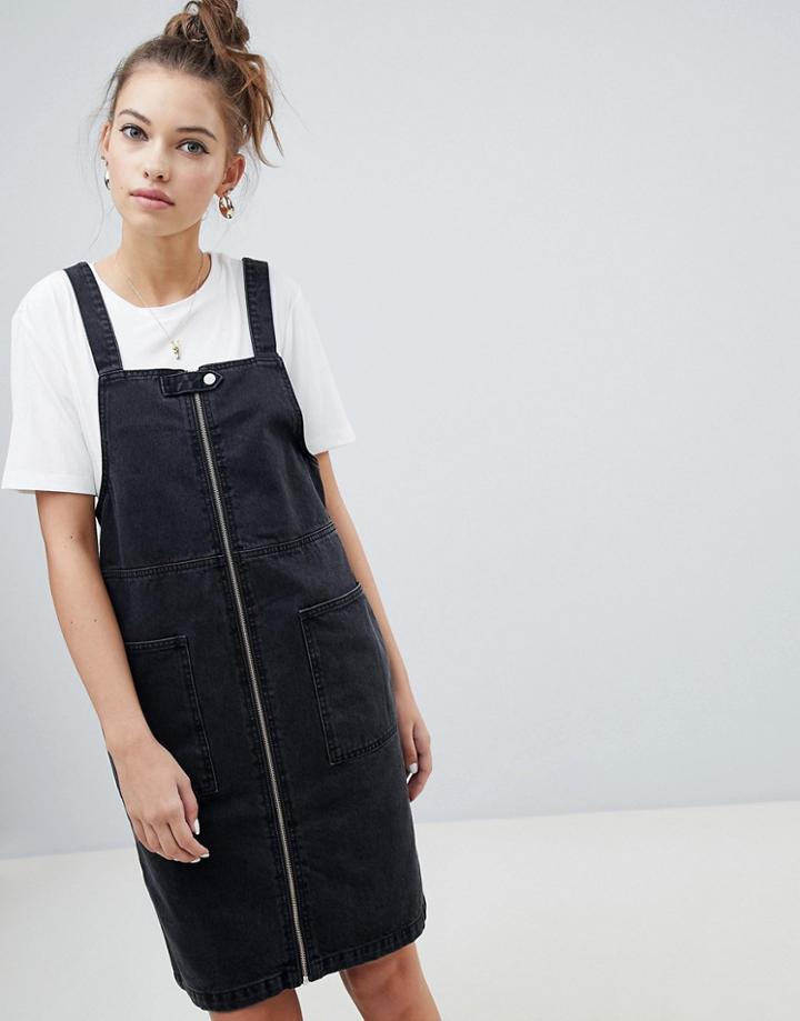 Only Zip Through Denim Pini Dress - Black