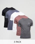 Asos 5 Pack T-shirt With Crew Neck And Logo - Multi