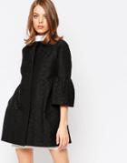 Helene Berman Fluted Sleeve Jacket In Black Damask - Black