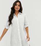 Asos Design Petite Cotton Mini Shirt Dress In White