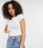 Asos Design Tall Crop Fitted T-shirt With Lettuce Edge In White