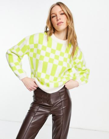 Annorlunda High Neck Knit Sweater In Yellow Check