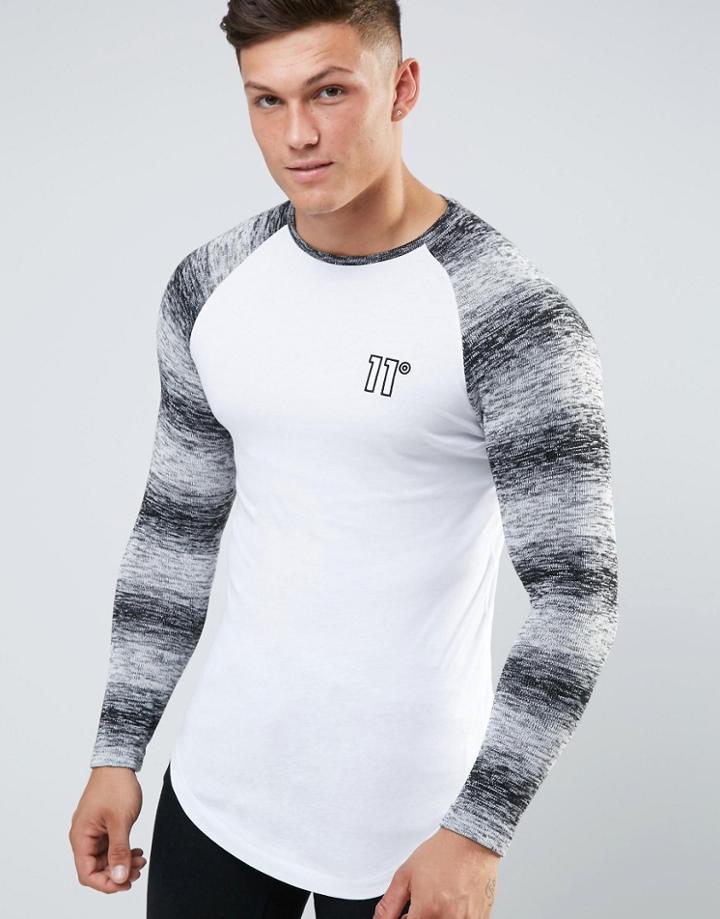 11 Degrees Long Sleeve T-shirt With Contrast Sleeves - White