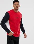 Bershka Color Block Sweatshirt In Red With Chest Print - Red