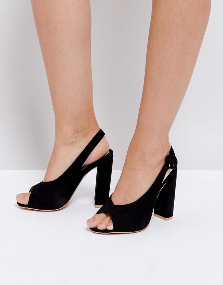 Missguided Peep Toe Sling Back Block Heeled Sandal - Black