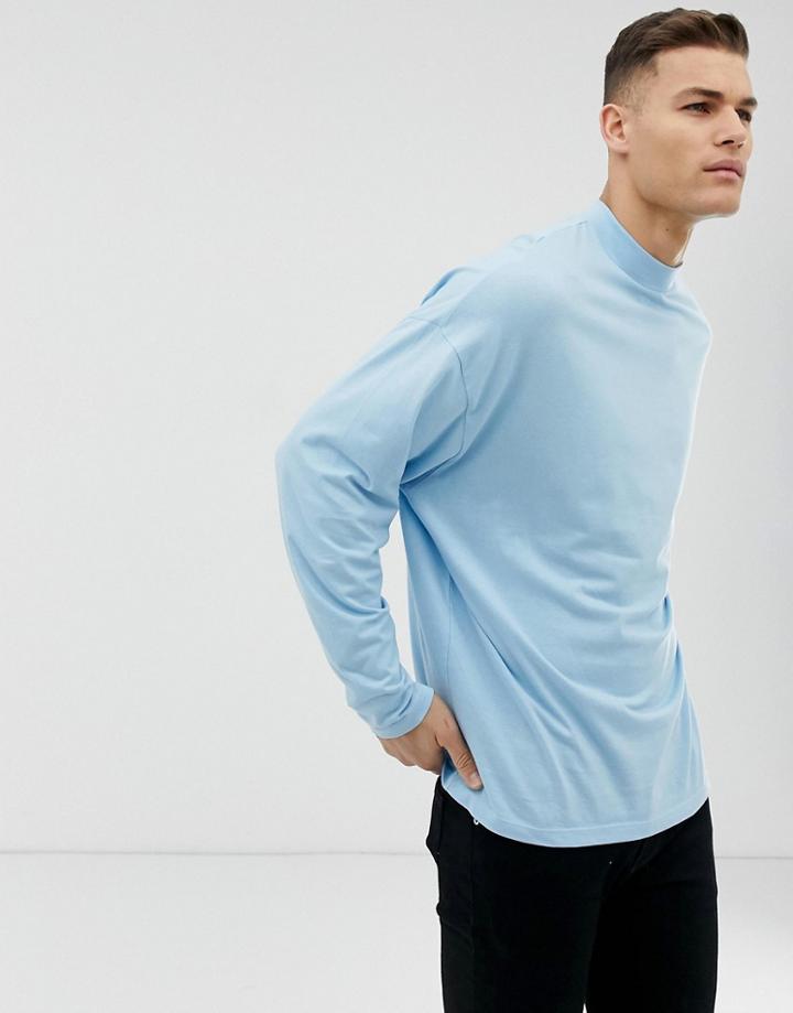 Asos Design Organic Oversized Long Sleeve Jersey Turtleneck In Sky Blue