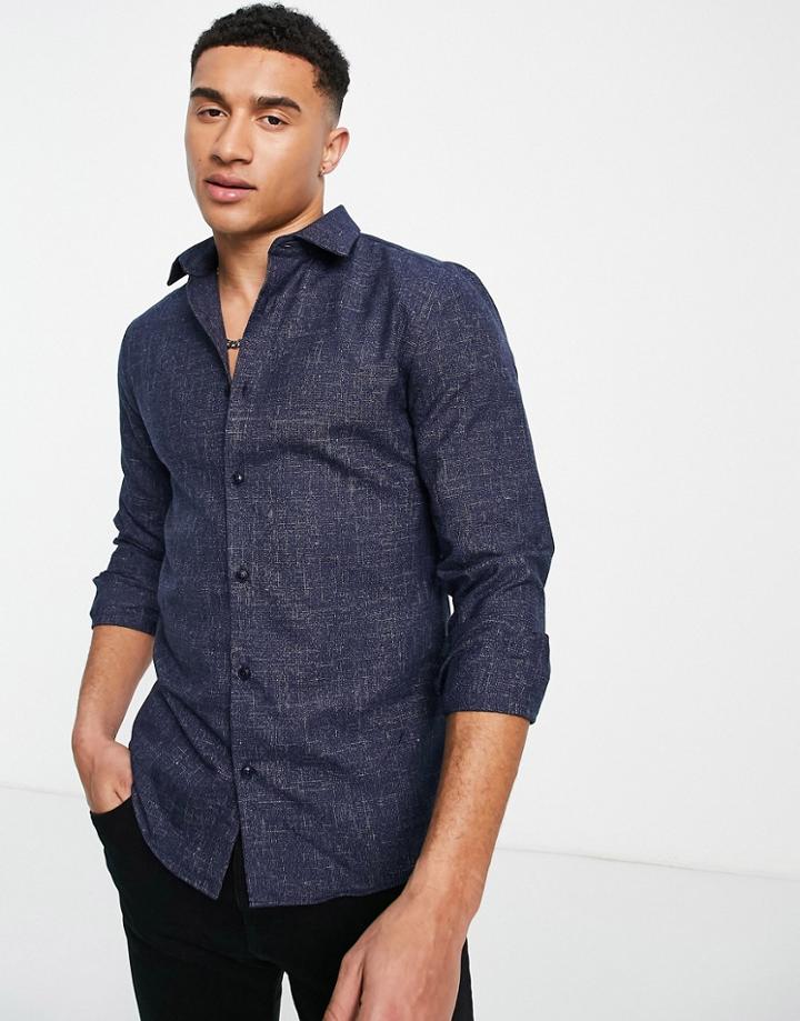 River Island Textured Smart Shirt In Navy