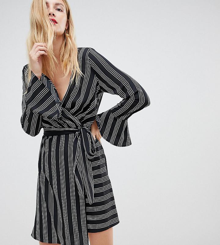 Vero Moda Tall Striped Wrap Midi Dress In Black