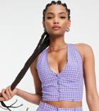 Heartbreak Tall Halter Neck Cropped Vest In Purple Check - Part Of A Set-black