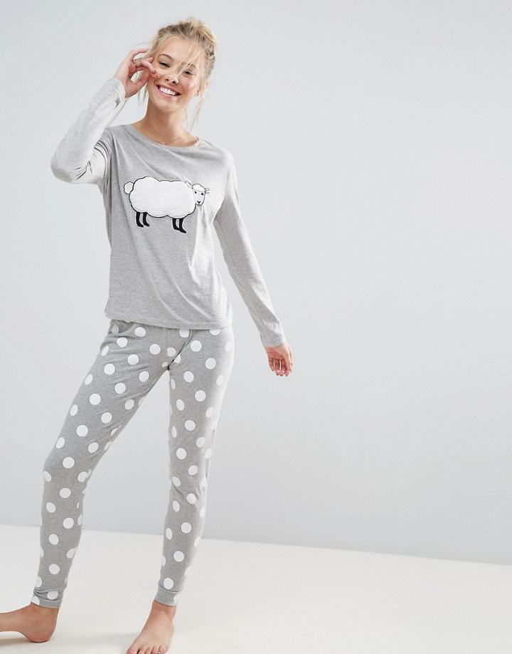 Asos Fluffy Sheep Long Sleeve Tee & Legging Set - Gray