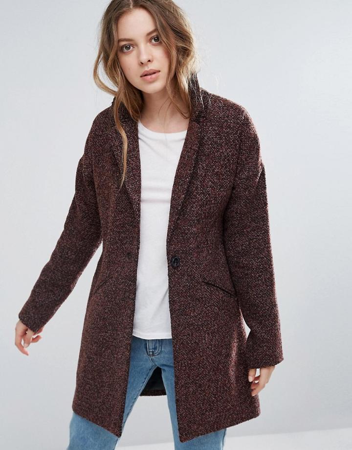 First & I Speckled Tailored Coat - Red