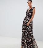 True Decadence Tall All Over Embroidered V Neck Maxi Dress
