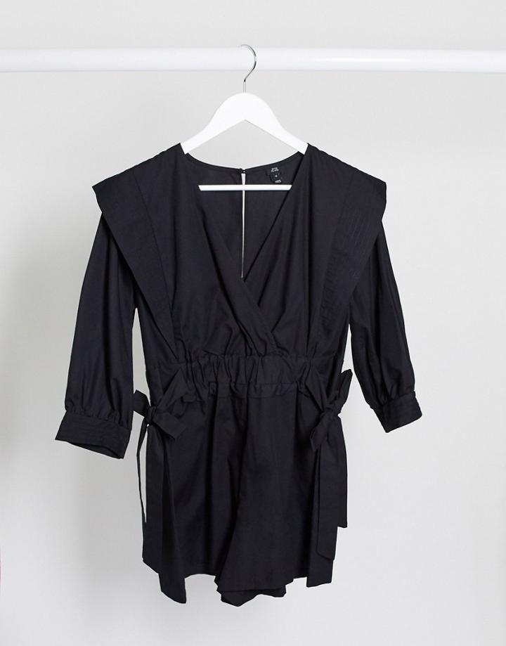 River Island Cotton Poplin Romper In Black
