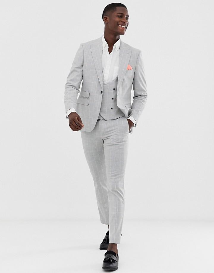 Moss London Slim Suit Jacket In Gray Windowpane Check With Stretch
