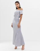 Asos Design Maxi Dress With Drape One Shoulder In Satin - Silver
