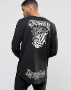Asos The Joker Longline Long Sleeve T-shirt With Curve Hem - Black