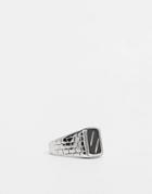 Asos Design Waterproof Stainless Steel Signet Ring With Texture In Silver Tone - Silver