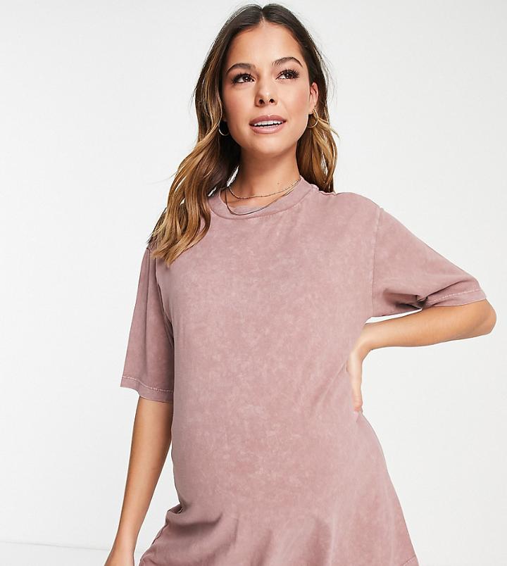 Asos Design Maternity Oversized T-shirt In Washed Mink-black