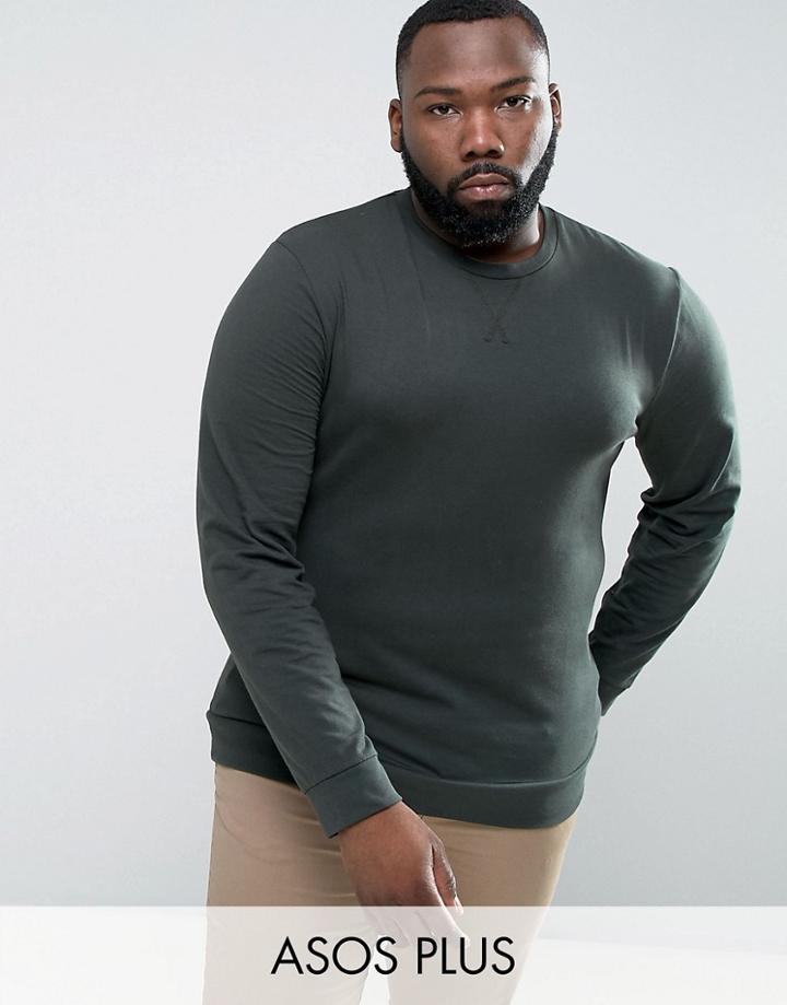 Asos Plus Lightweight Muscle Sweatshirt In Green - Green