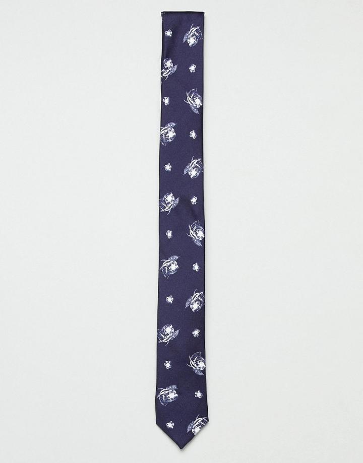 Jack & Jones Tie With Floral Print - Navy