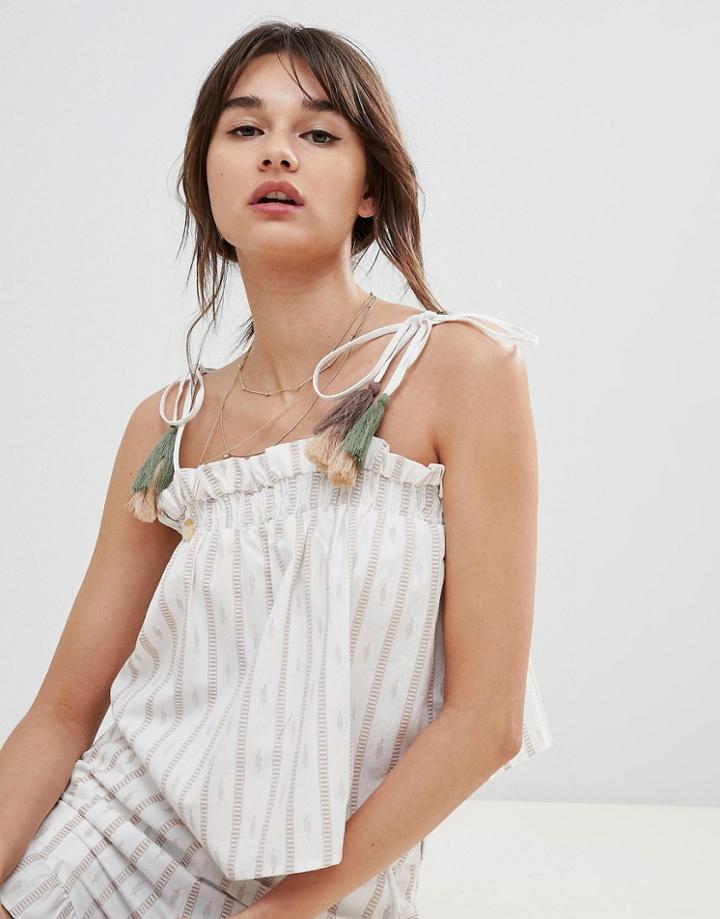 Neon Rose Cami Top With Tassel Ties Two-piece - Cream