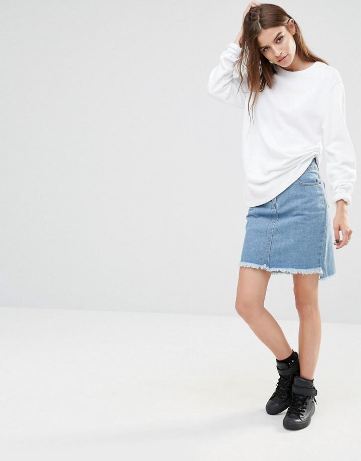 Liquor & Poker A-line Denim Skirt With Raw Stepped Hem - Blue