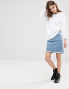 Liquor & Poker A-line Denim Skirt With Raw Stepped Hem - Blue
