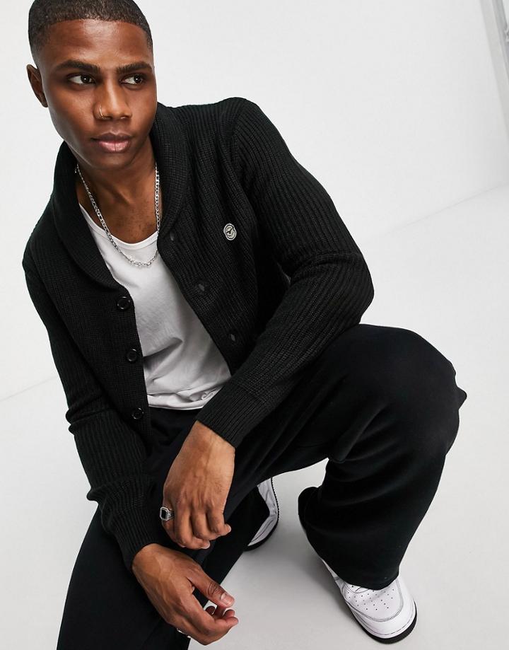Le Breve Heavy Ribbed Cardigan In Black